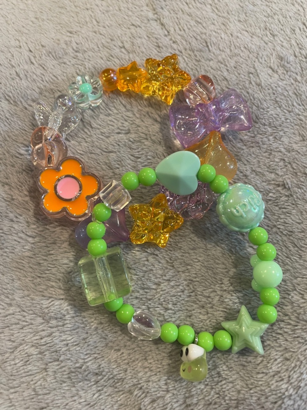 Kids Beaded Stretch Bracelet Set - Pastel Green & Multicolor